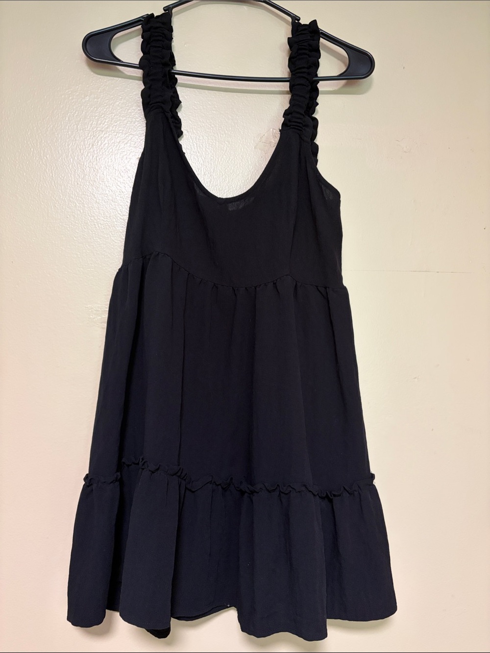 Blu Pepper Black Tiered Mini Dress Ruched Straps Anthropologie sun dress